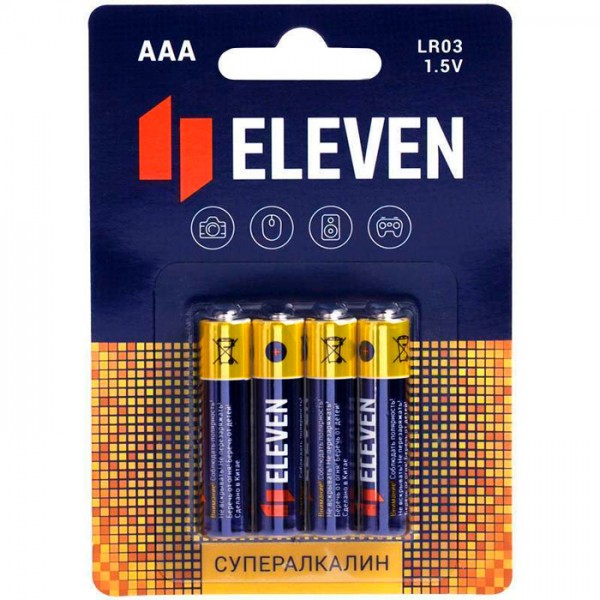Батарейка Eleven SUPER AAA (LR03) алкалиновая, BC4  / цена за 1 шт / 301754 