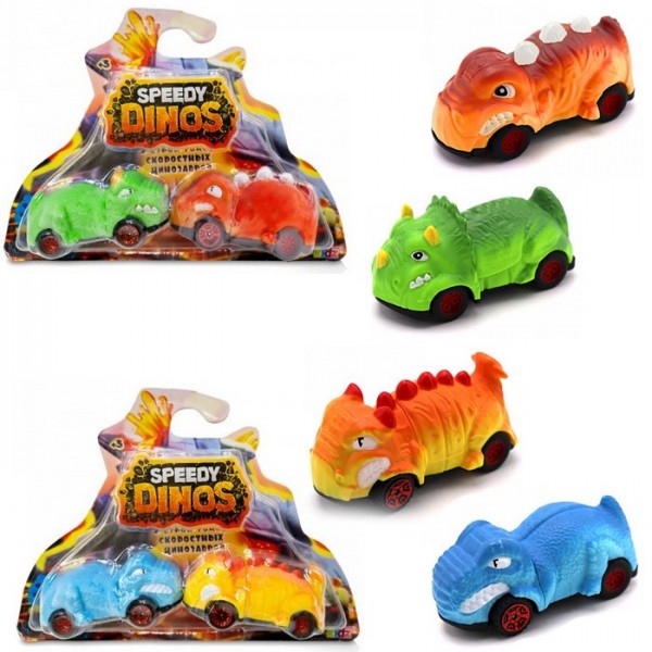 Игровой набор Скоростные динозавры с 2 фрикционными машинками 2 вида Speedy Dinos K02SPD002