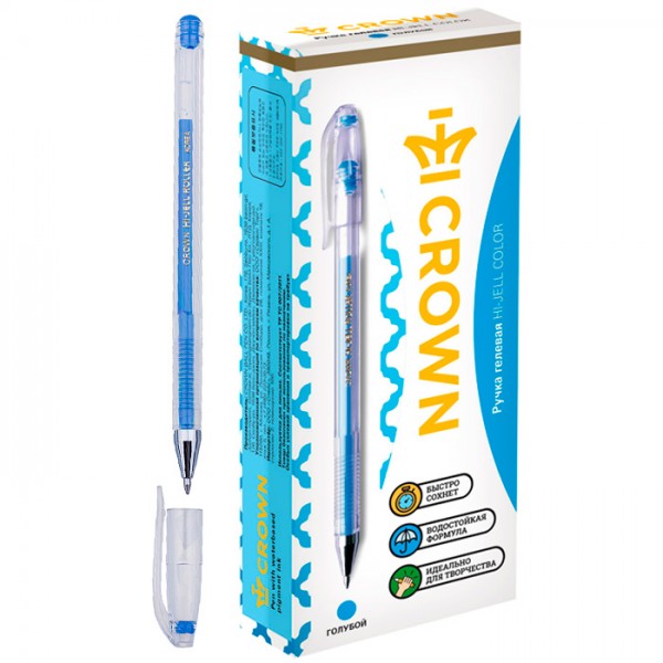 Ручка гелевая голубая 0,7мм Crown Hi-Jell Color 001957